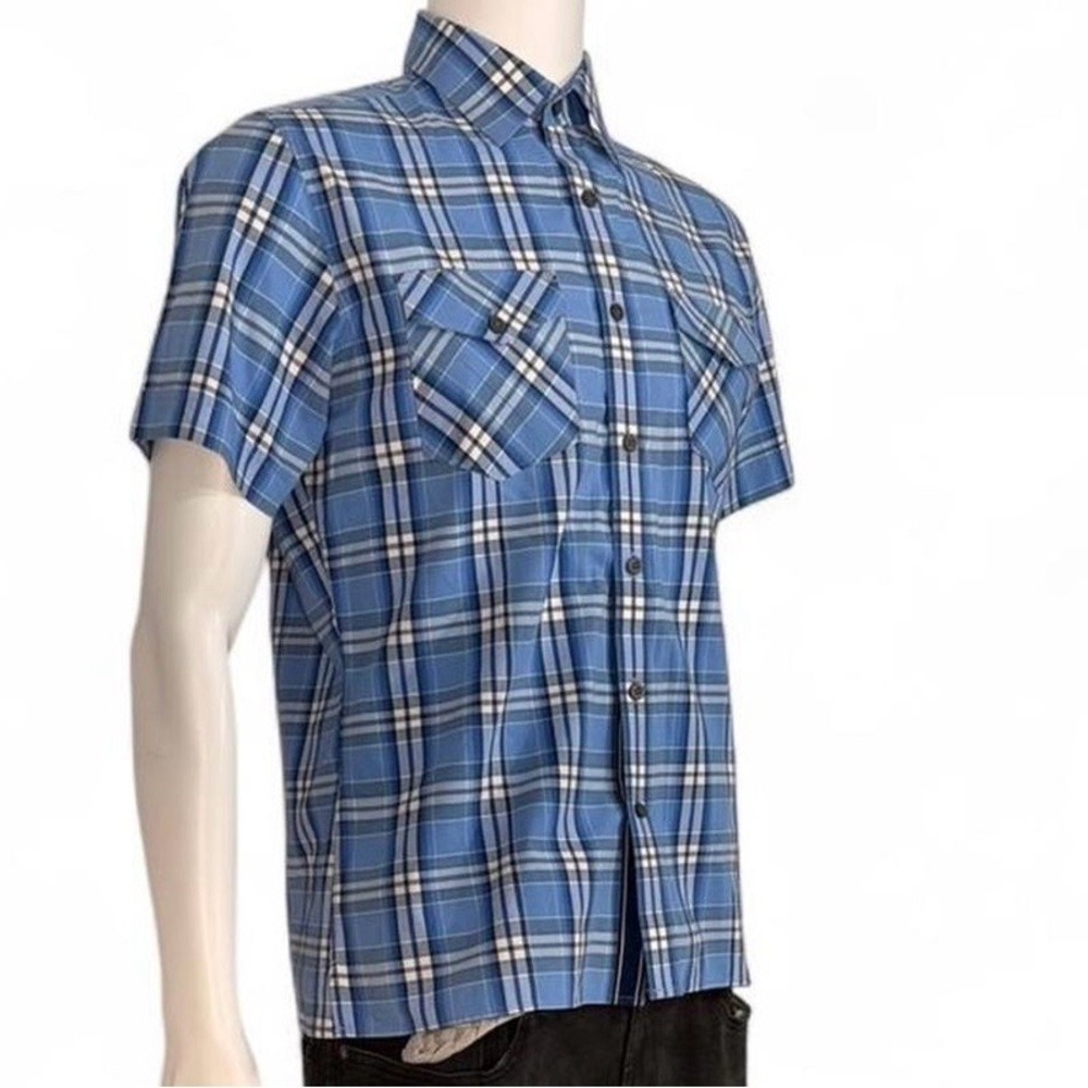 Banana Republic Mens Blue Plaid Short Sleeve Button Down Shirt Small Bella Blue - Picture 2 of 6